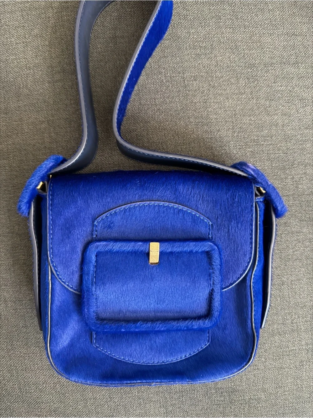 Tory Burch Blue Calf Hair Big buckle Crossbody Bag